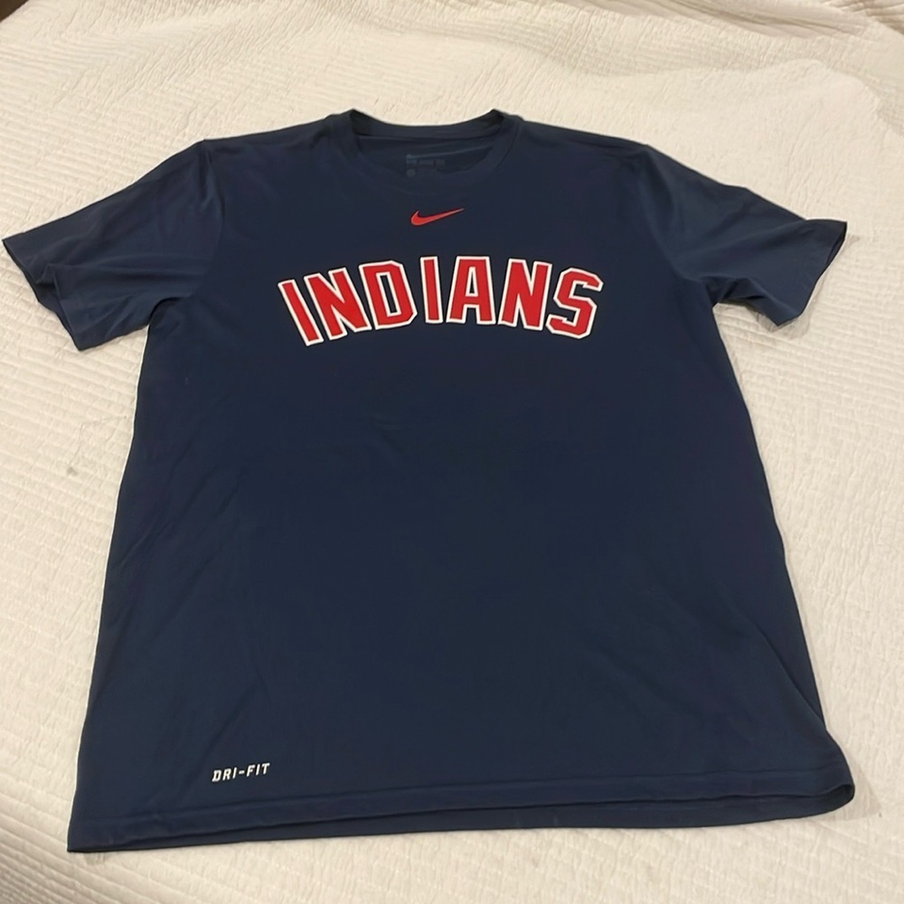 Nike Navy Blue Indians Short Sleeve Tee with Red/White Logo